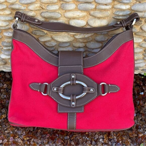 BCBGirls Red/Cranberry Canvas Shoulder Bag. - Picture 1 of 11